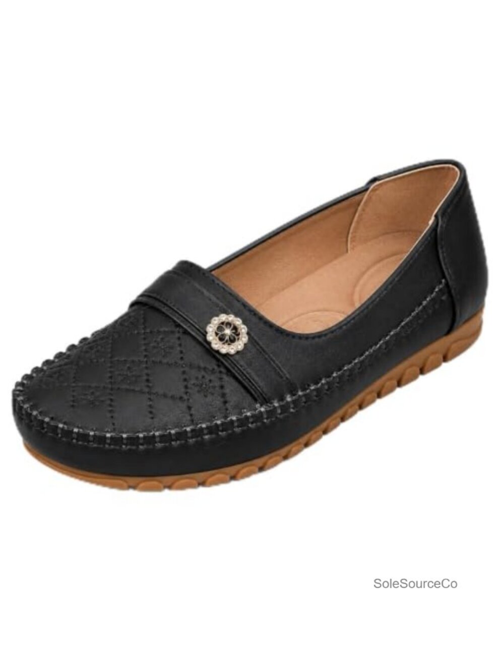 Quilted Slip On Loafers Soft Leather Like Comfortable Walking Flats